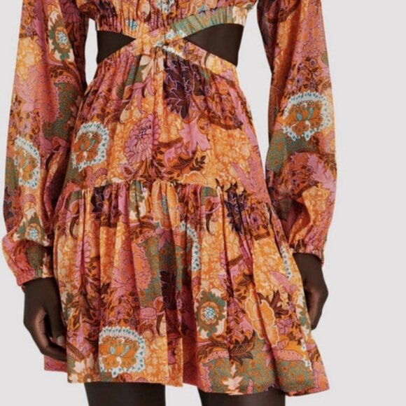 NWOT A.L.C. Izzy Fit & Flare Floral Cut Out Silk Boho Mini Dress XS $695 - Picture 5 of 14